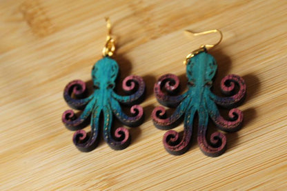 Octopus Earring Wooden