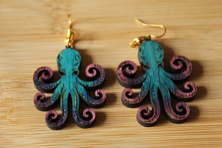 Octopus Earring Wooden