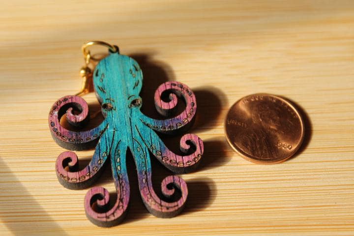 Octopus Earring Wooden