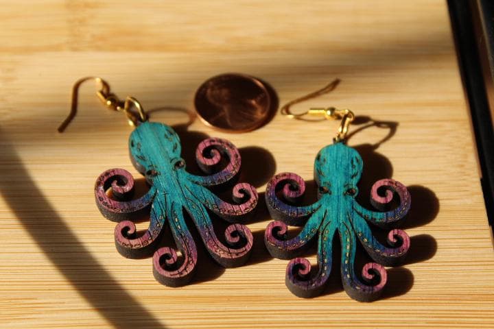 Octopus Earring Wooden