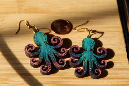 Octopus Earring Wooden