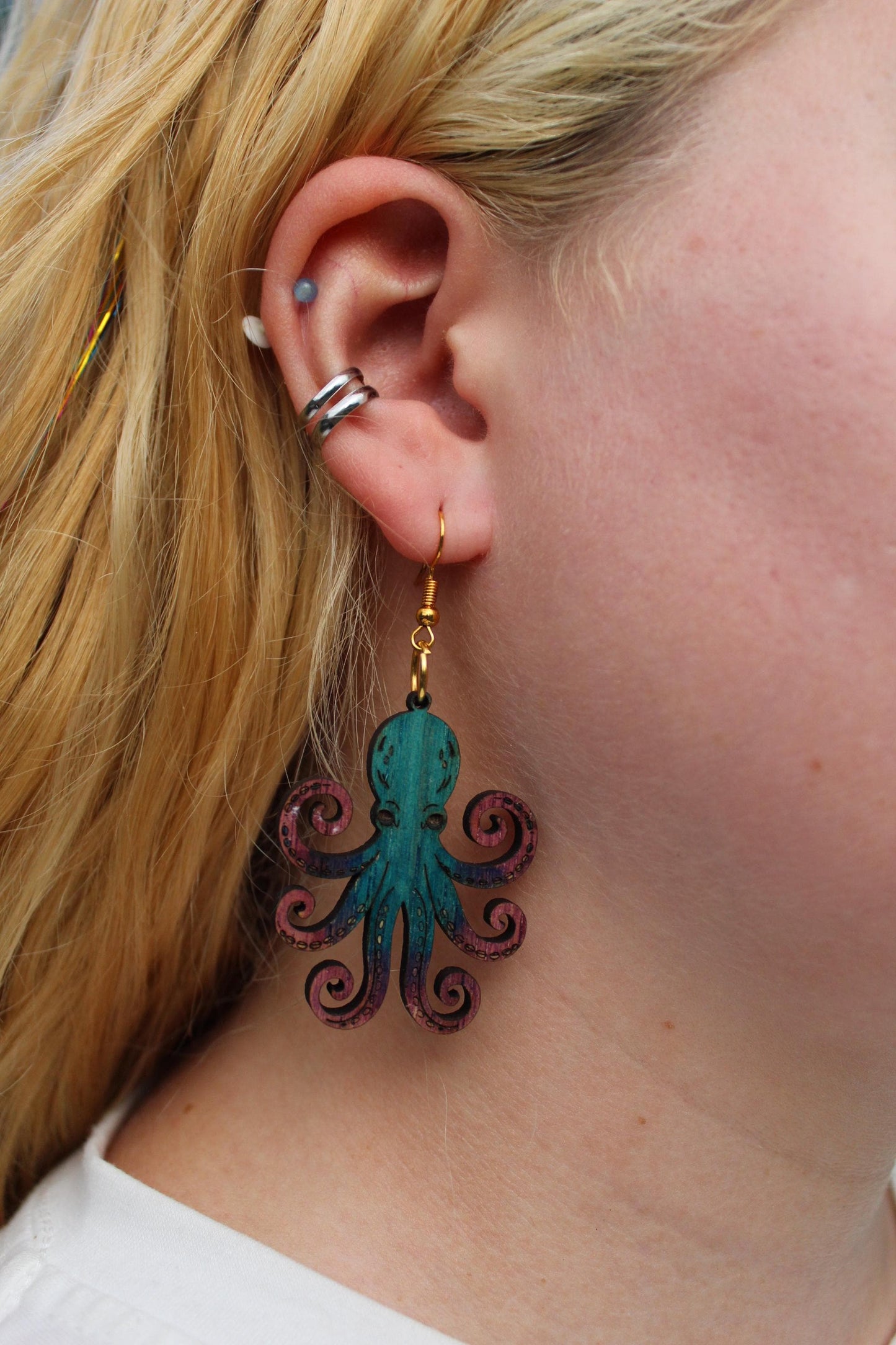 Octopus Earring Wooden